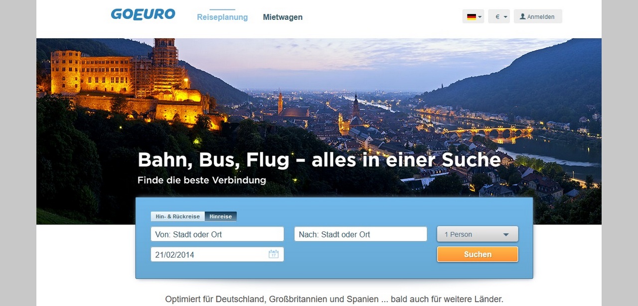 GoEuro verbindet Reisemöglichkeiten. (Foto: Screenshot, archive.org)